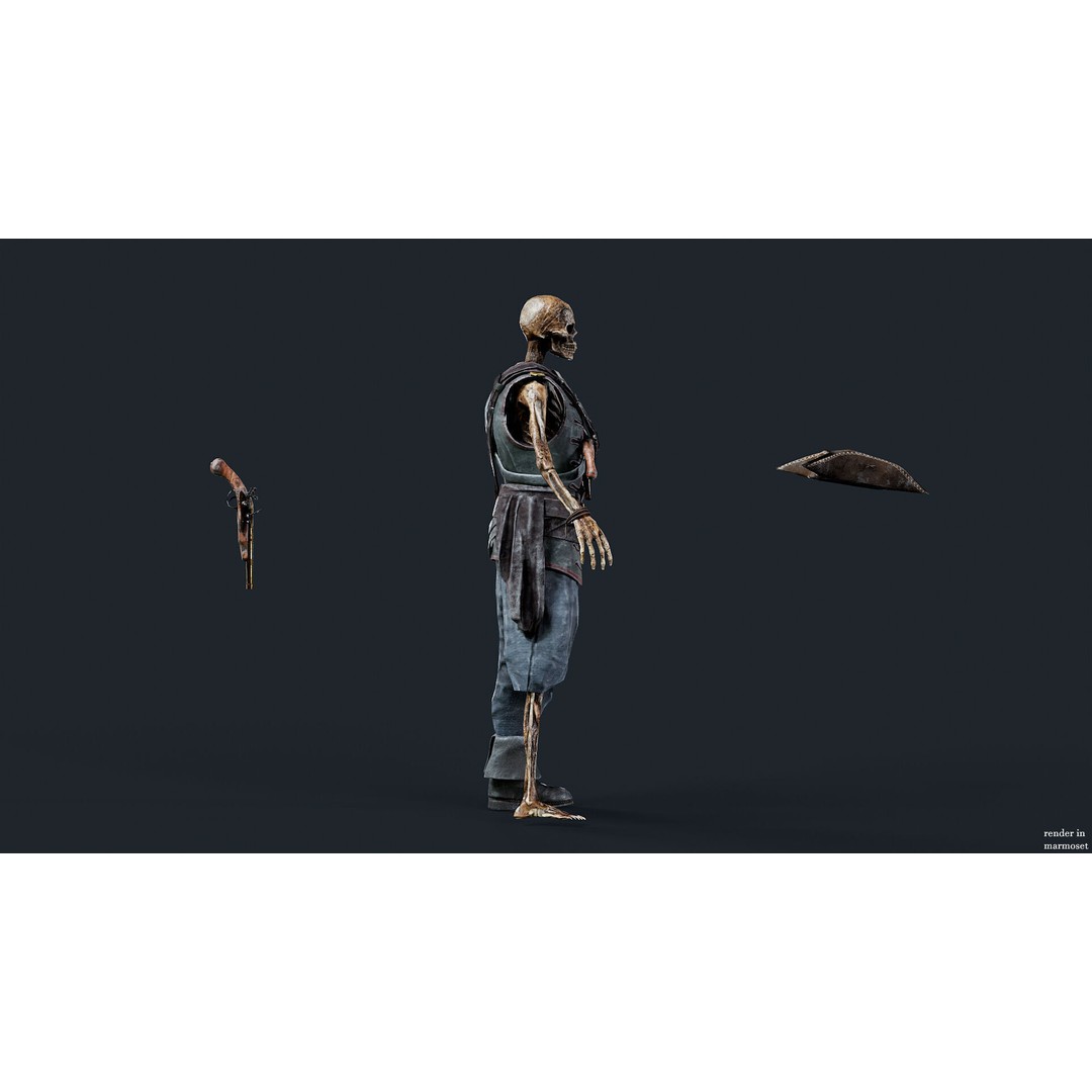 Pirate Skeleton 3D Model – Low Poly Rigged Character for Games - View 8