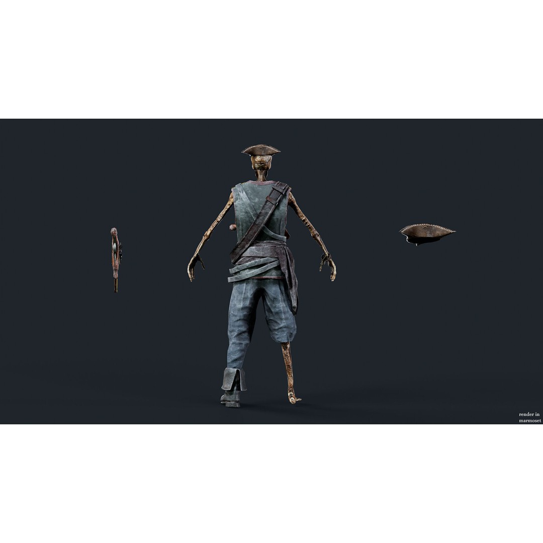 Pirate Skeleton 3D Model – Low Poly Rigged Character for Games - View 9