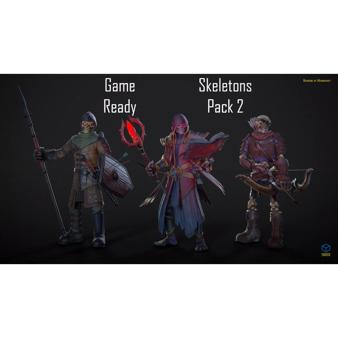 Skeletons Pack 2 3D Model – Low Poly Rigged Fantasy Characters, FBX - View 2