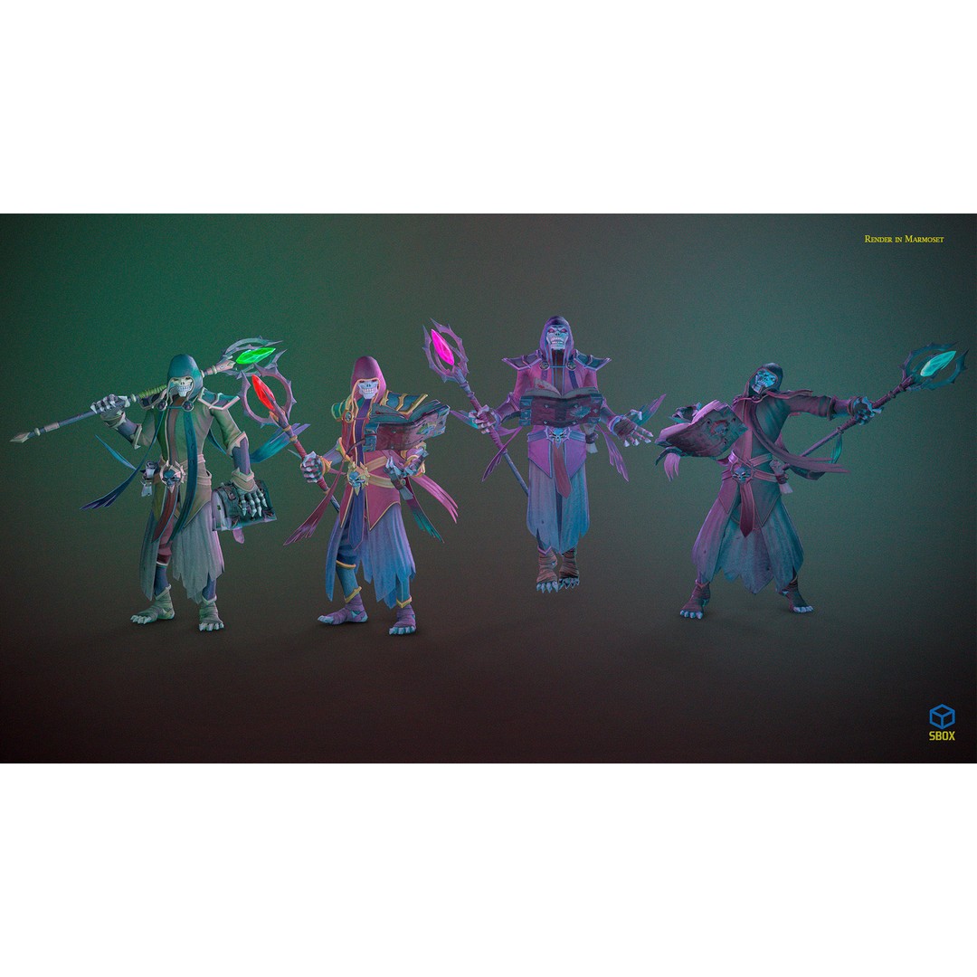 Skeletons Pack 2 3D Model – Low Poly Rigged Fantasy Characters, FBX - View 4