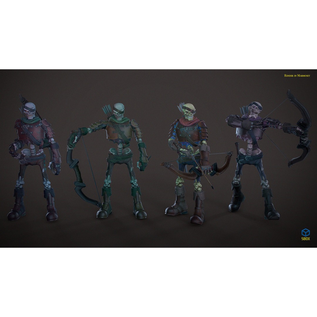 Skeletons Pack 2 3D Model – Low Poly Rigged Fantasy Characters, FBX - View 5