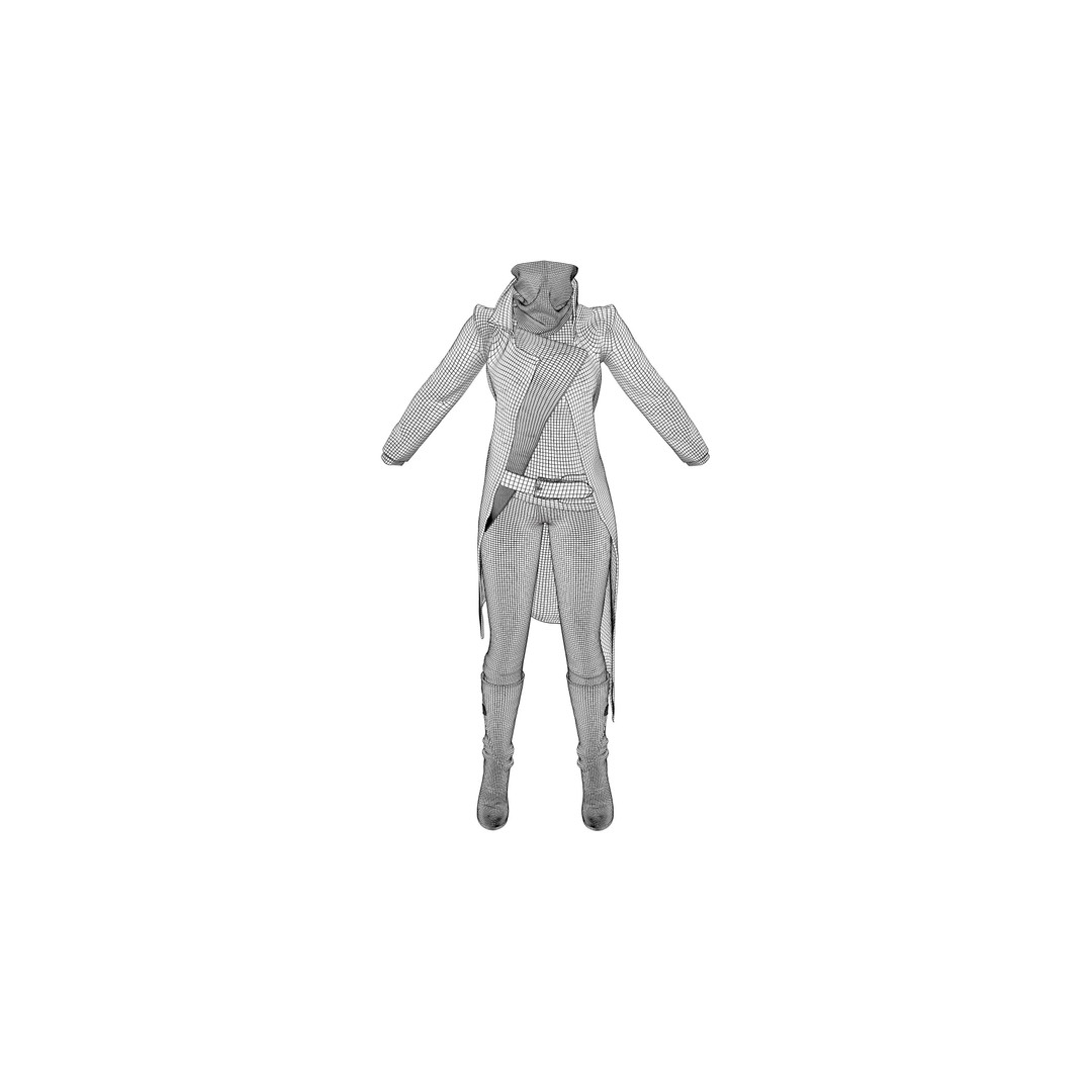 Full Black Fantasy Outfit 3D Model – Low Poly Game Asset, FBX - View 11