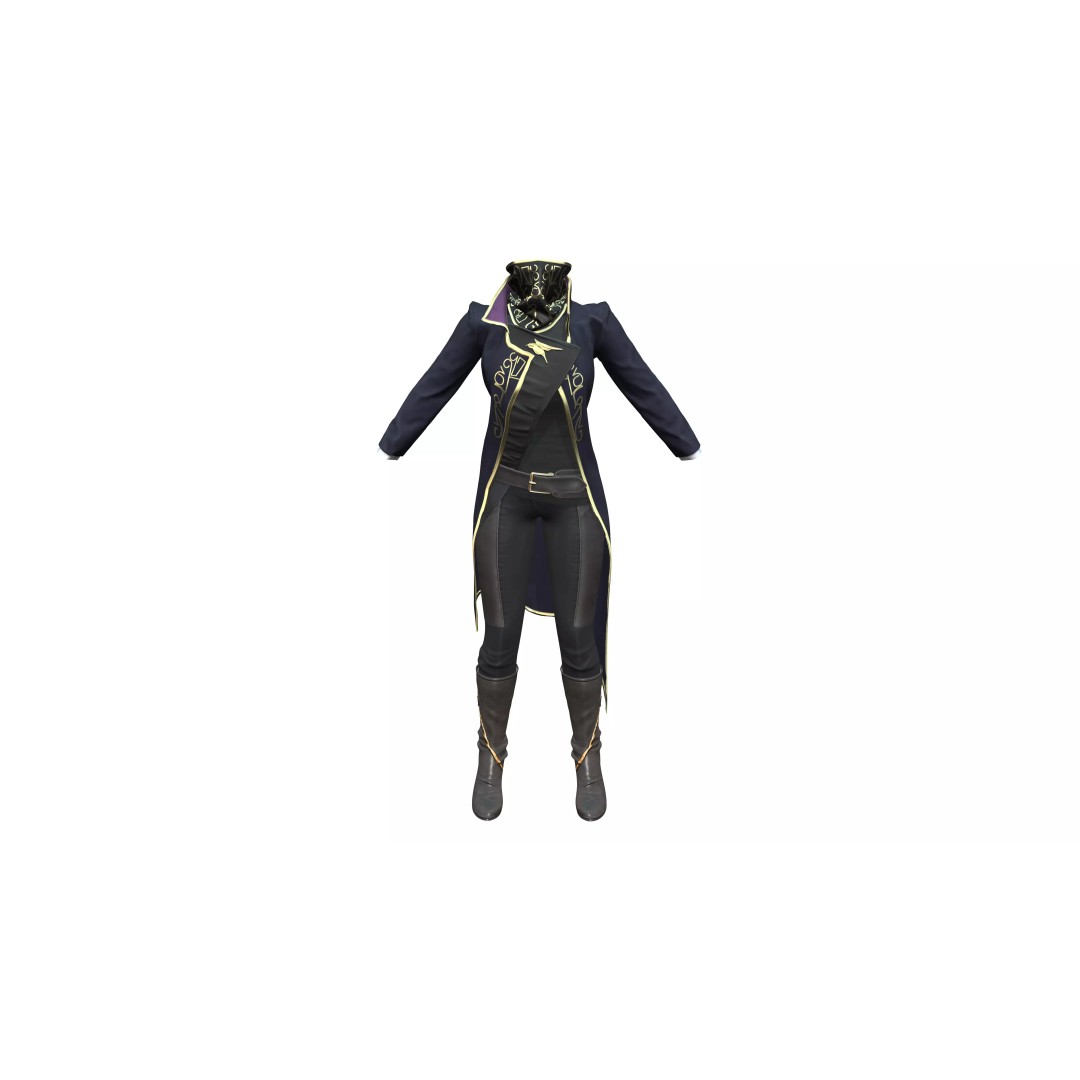 Full Black Fantasy Outfit 3D Model – Low Poly Game Asset, FBX - View 2