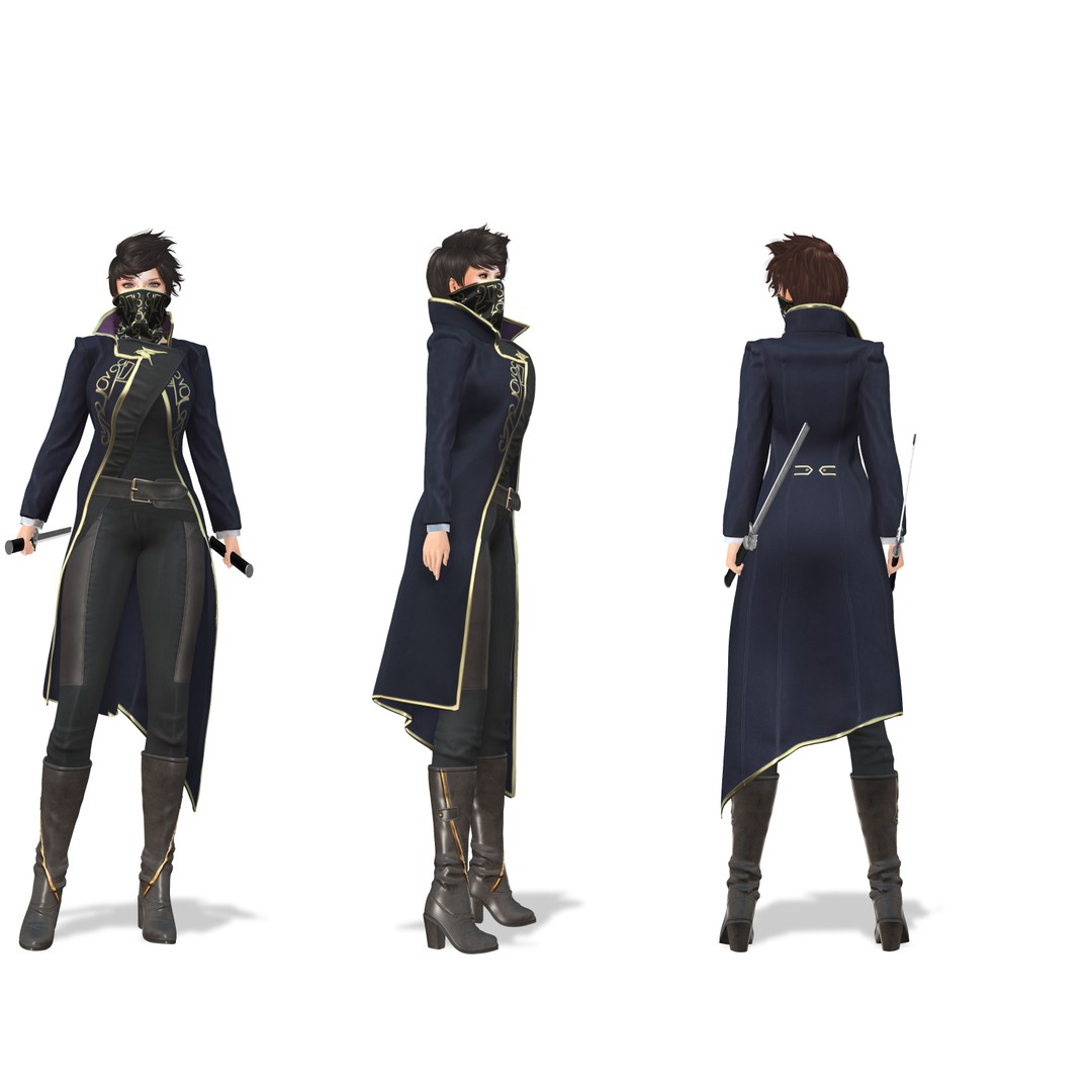 Full Black Fantasy Outfit 3D Model – Low Poly Game Asset, FBX - View 3