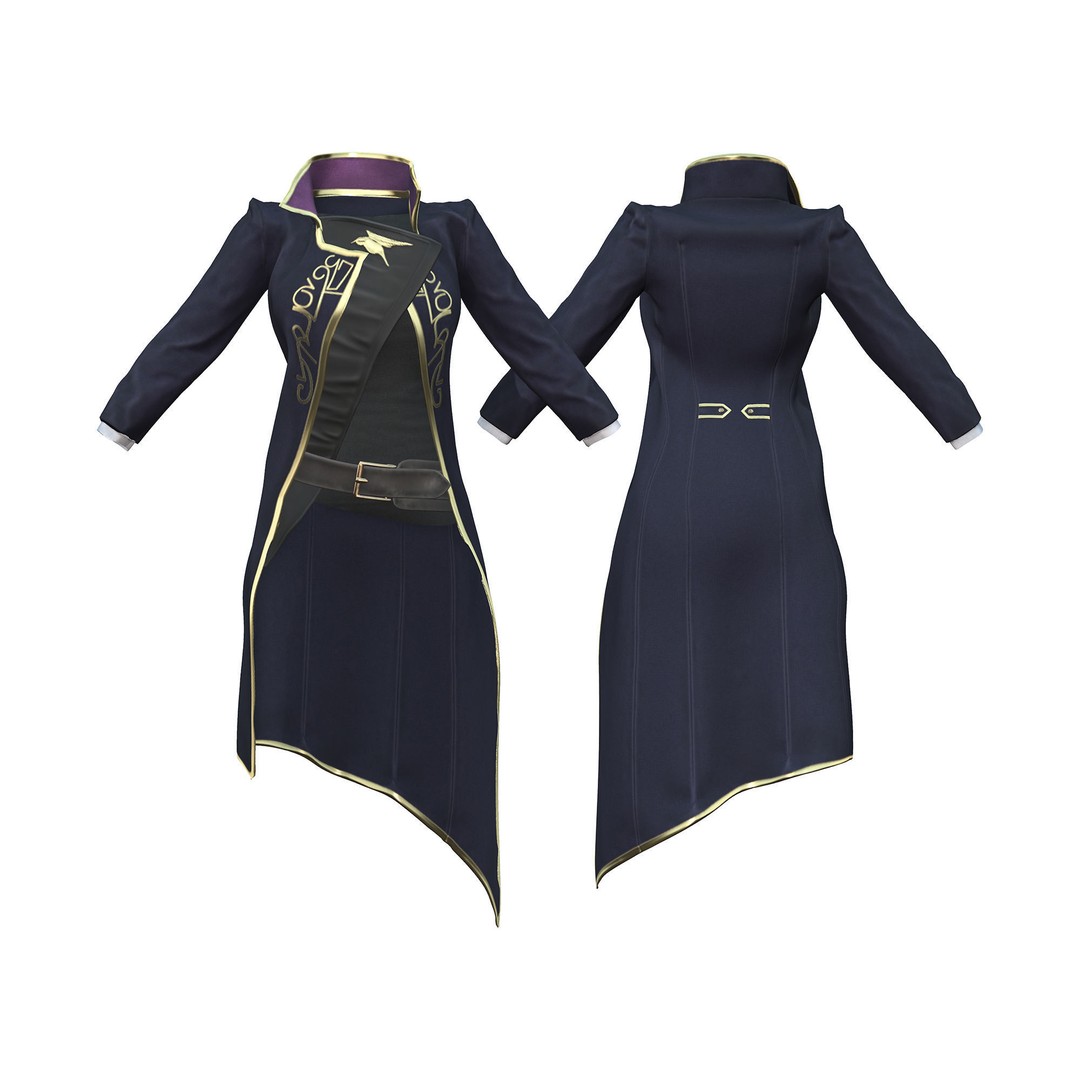 Full Black Fantasy Outfit 3D Model – Low Poly Game Asset, FBX - View 4