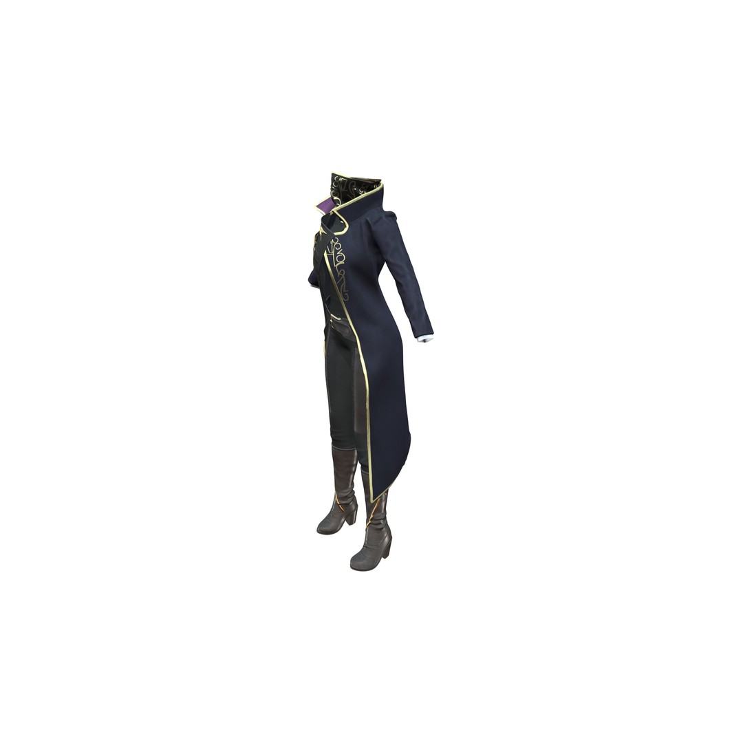 Full Black Fantasy Outfit 3D Model – Low Poly Game Asset, FBX - View 8