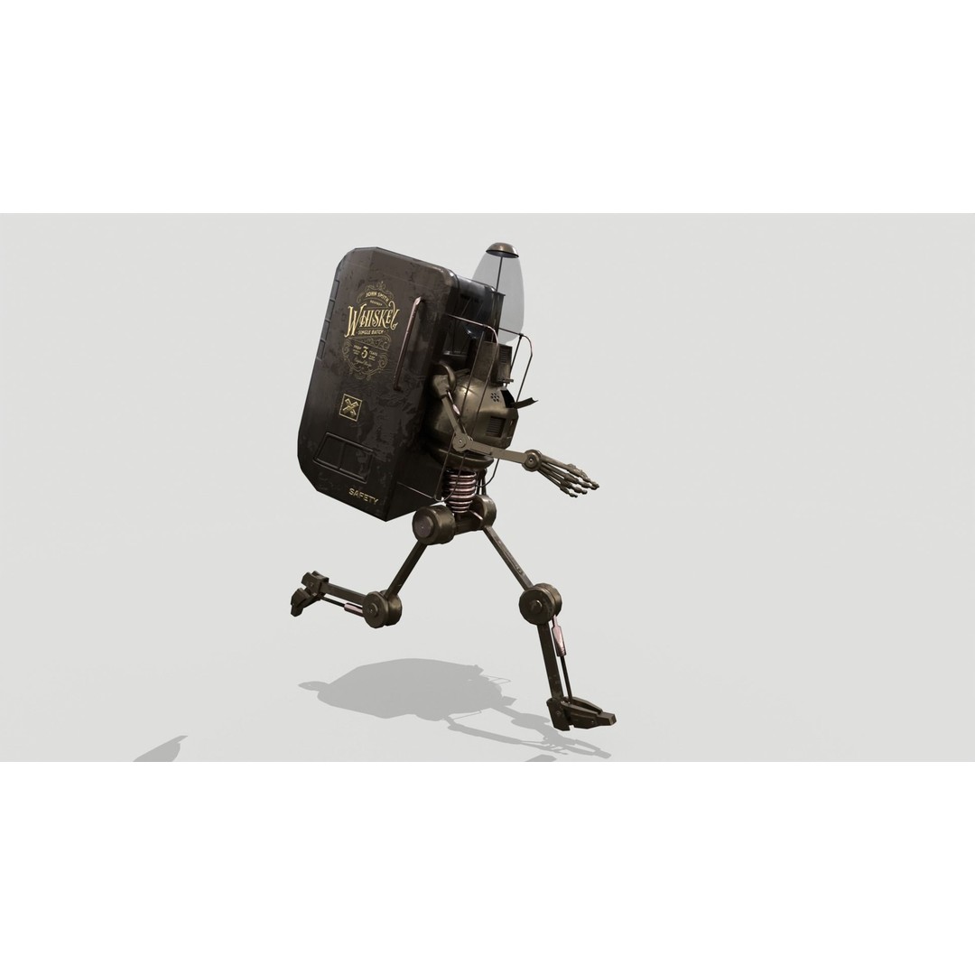 Steampunk Vendor Robot 3D Model – Low Poly Rigged Character, FBX - View 10