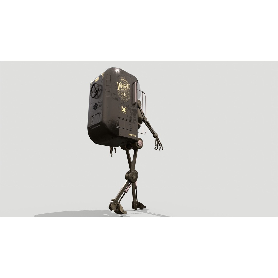 Steampunk Vendor Robot 3D Model – Low Poly Rigged Character, FBX - View 11
