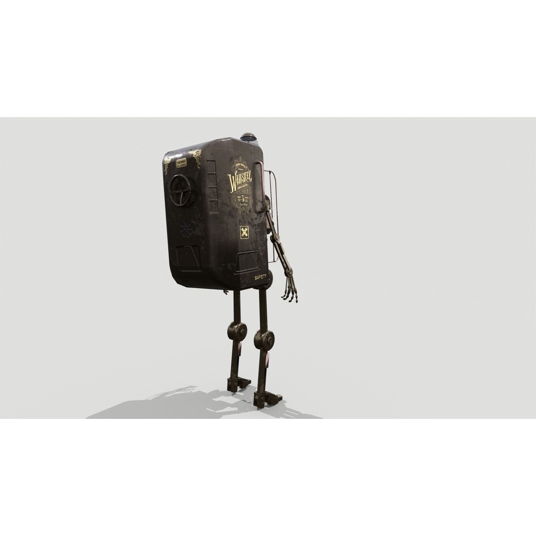 Steampunk Vendor Robot 3D Model – Low Poly Rigged Character, FBX - View 6