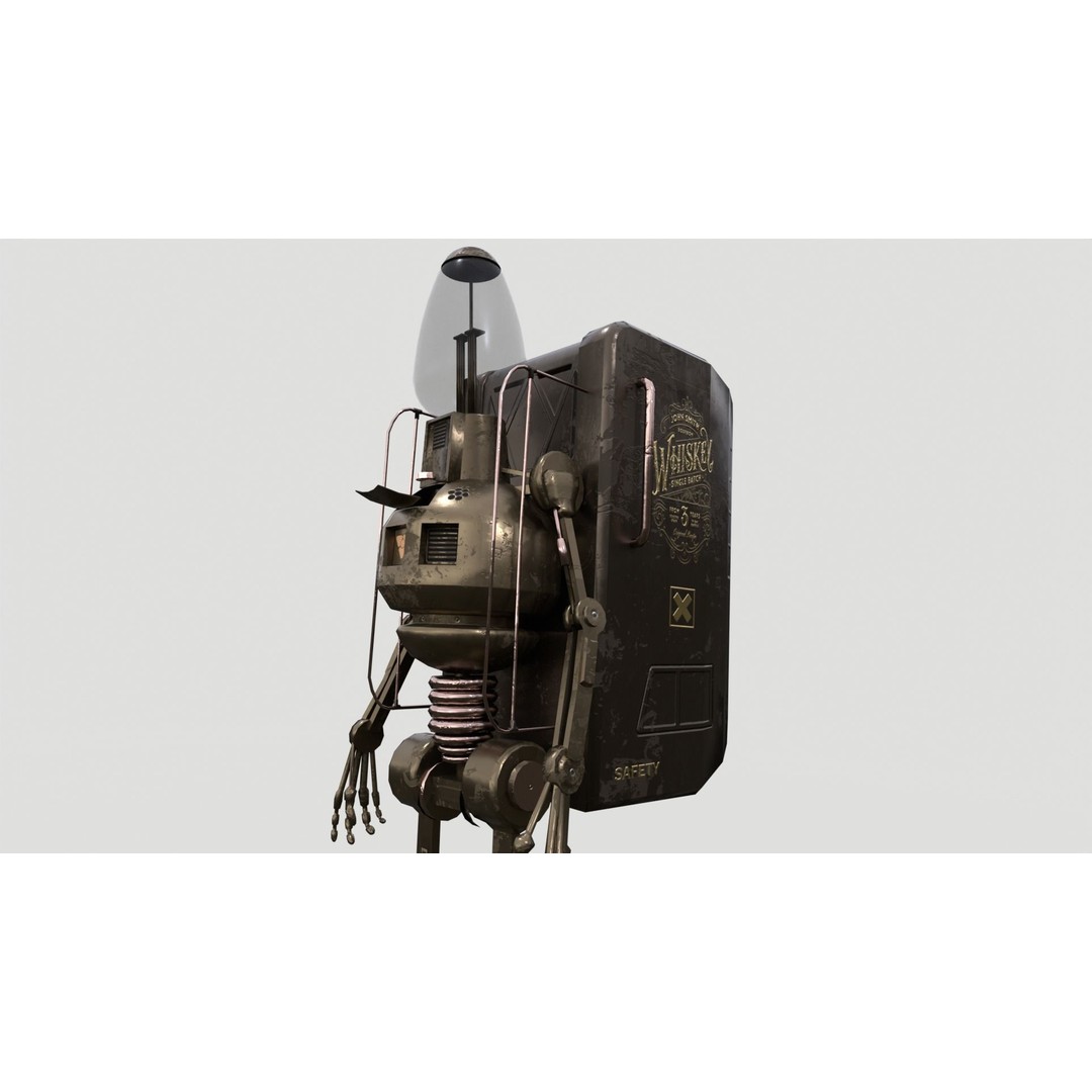 Steampunk Vendor Robot 3D Model – Low Poly Rigged Character, FBX - View 8