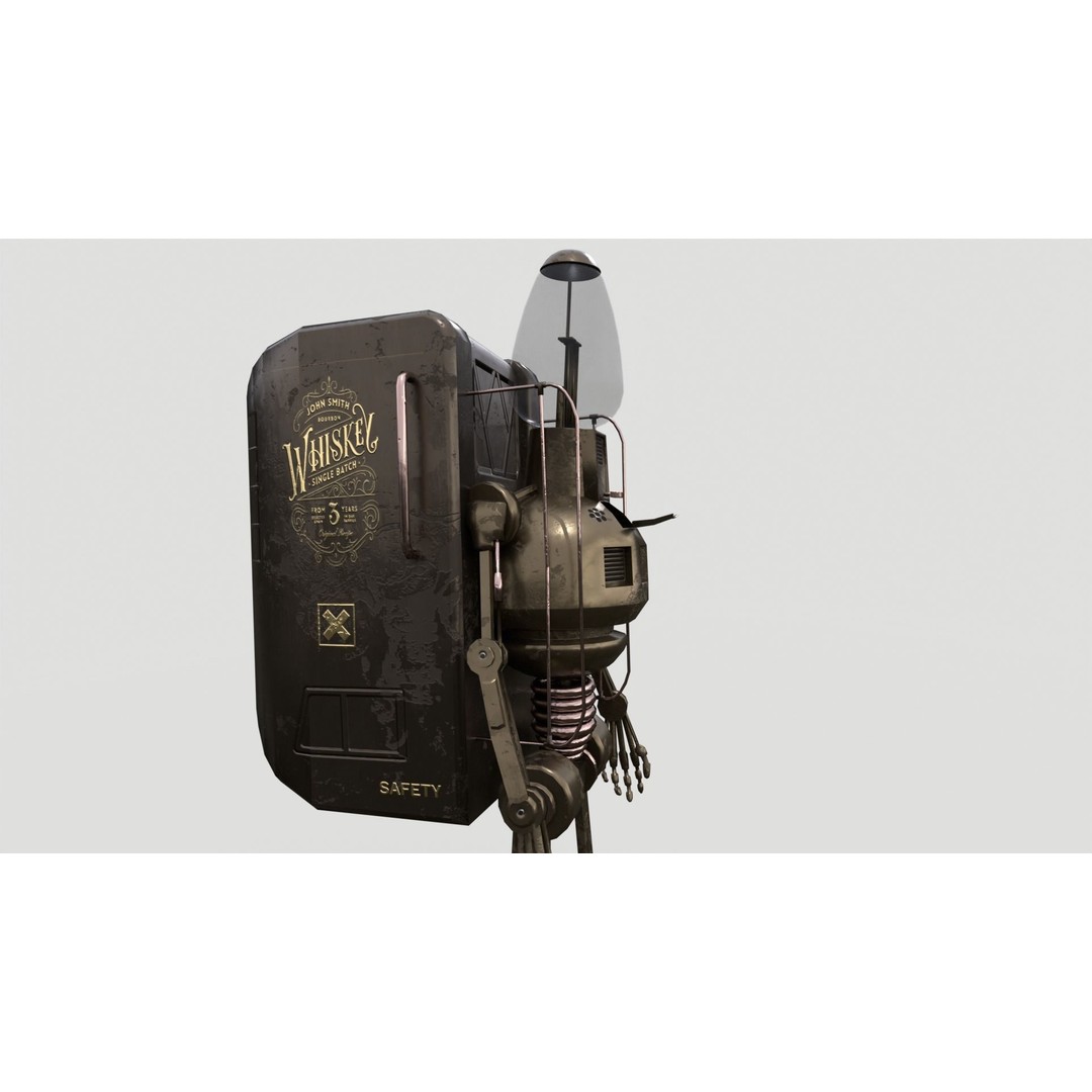 Steampunk Vendor Robot 3D Model – Low Poly Rigged Character, FBX - View 9