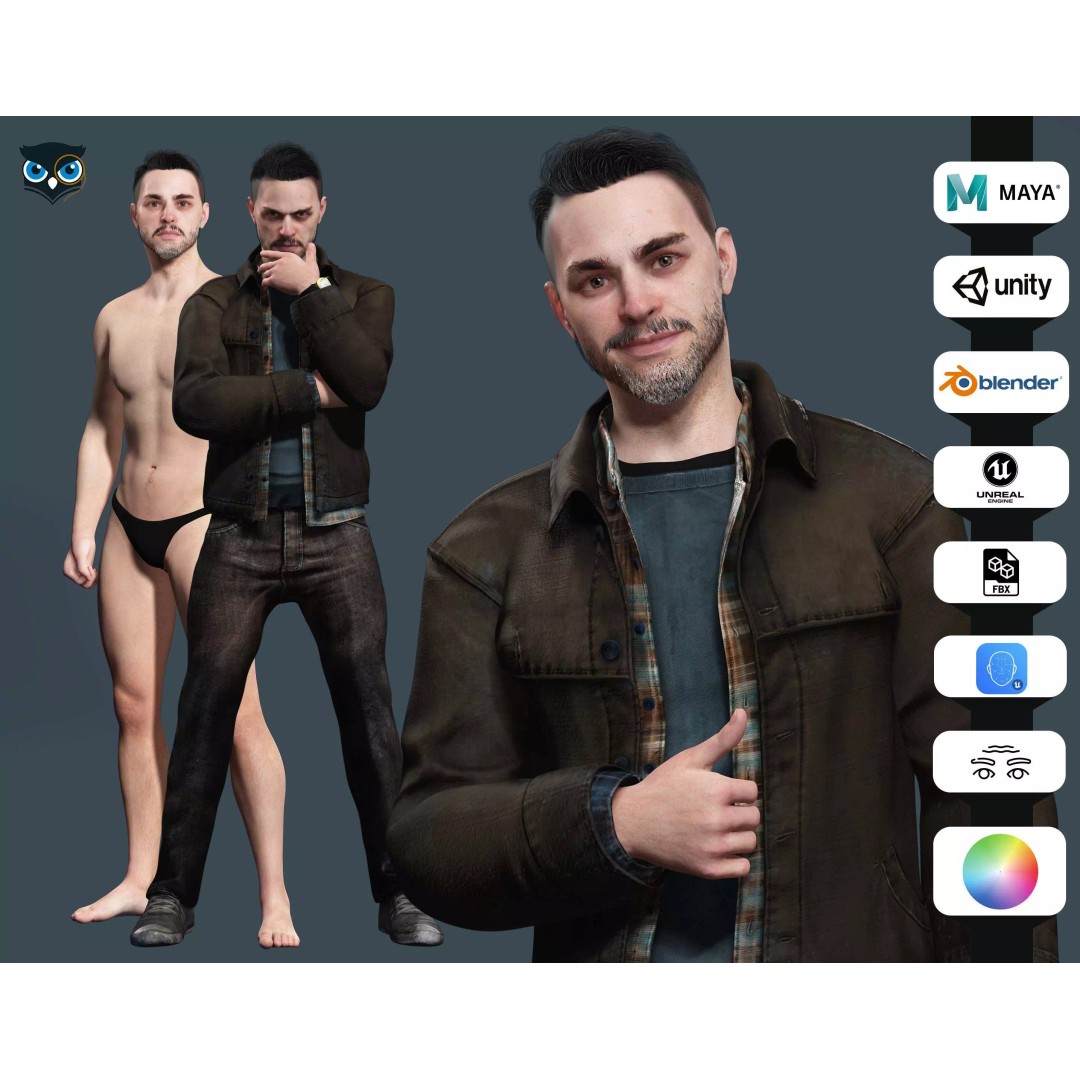 Father Kiven 3D Model – Realistic Low Poly Rigged Character, FBX - View 2