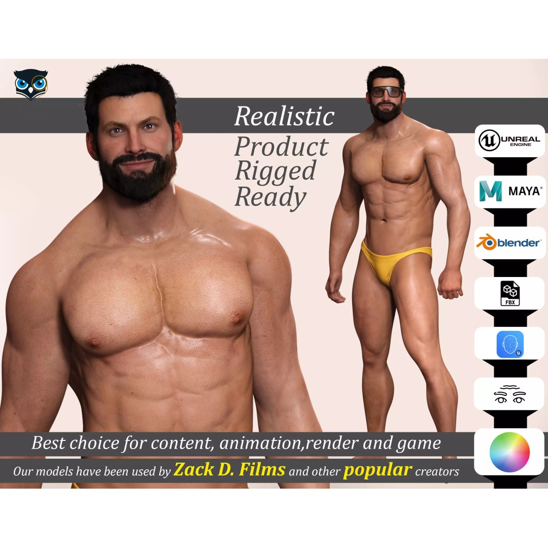 Realistic Male Bodybuilder 3D Model – Rigged Low-Poly PBR Asset, FBX - View 2