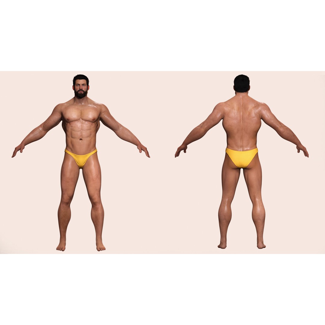 Realistic Male Bodybuilder 3D Model – Rigged Low-Poly PBR Asset, FBX - View 4