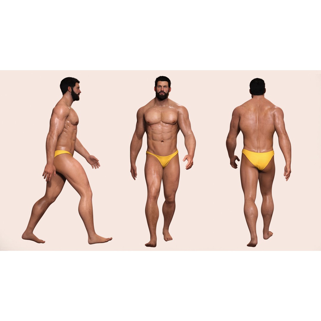 Realistic Male Bodybuilder 3D Model – Rigged Low-Poly PBR Asset, FBX - View 5