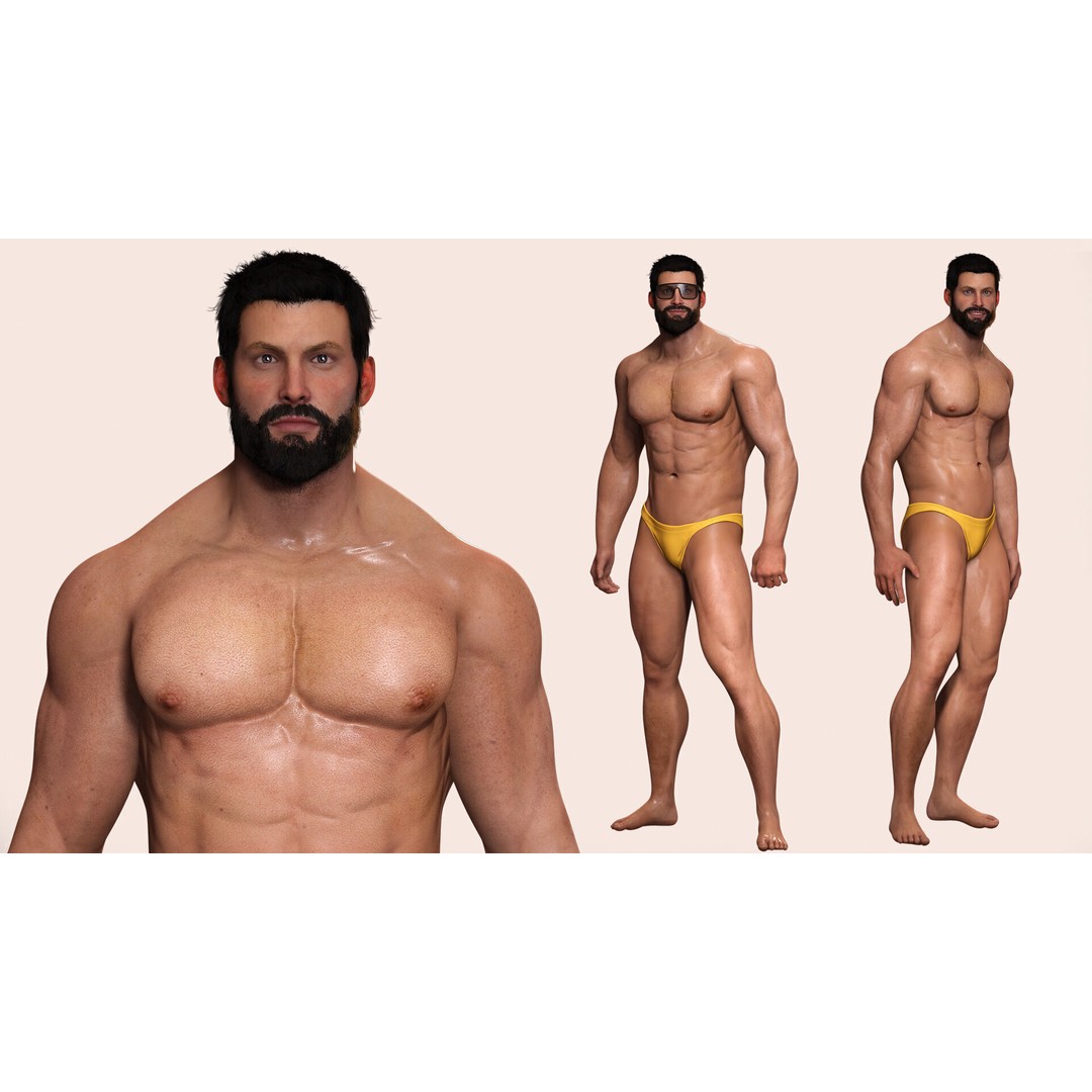 Realistic Male Bodybuilder 3D Model – Rigged Low-Poly PBR Asset, FBX - View 7