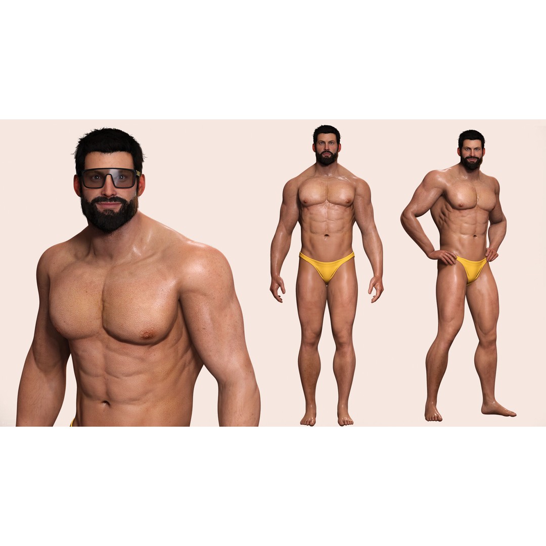 Realistic Male Bodybuilder 3D Model – Rigged Low-Poly PBR Asset, FBX - View 9