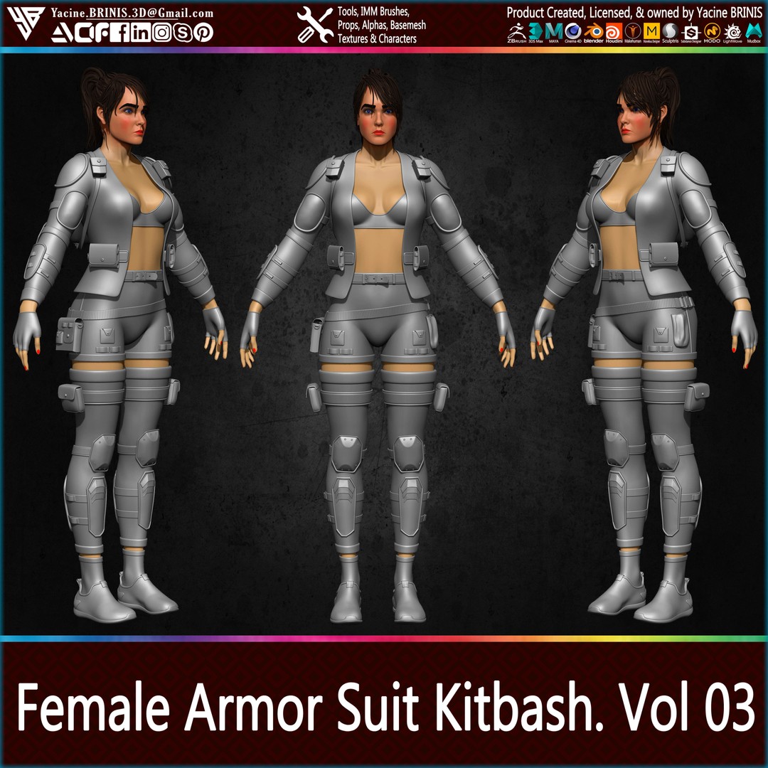 Female Armor Suit 3D Model – Low Poly Kitbash for Games, OBJ, ZTL - View 11