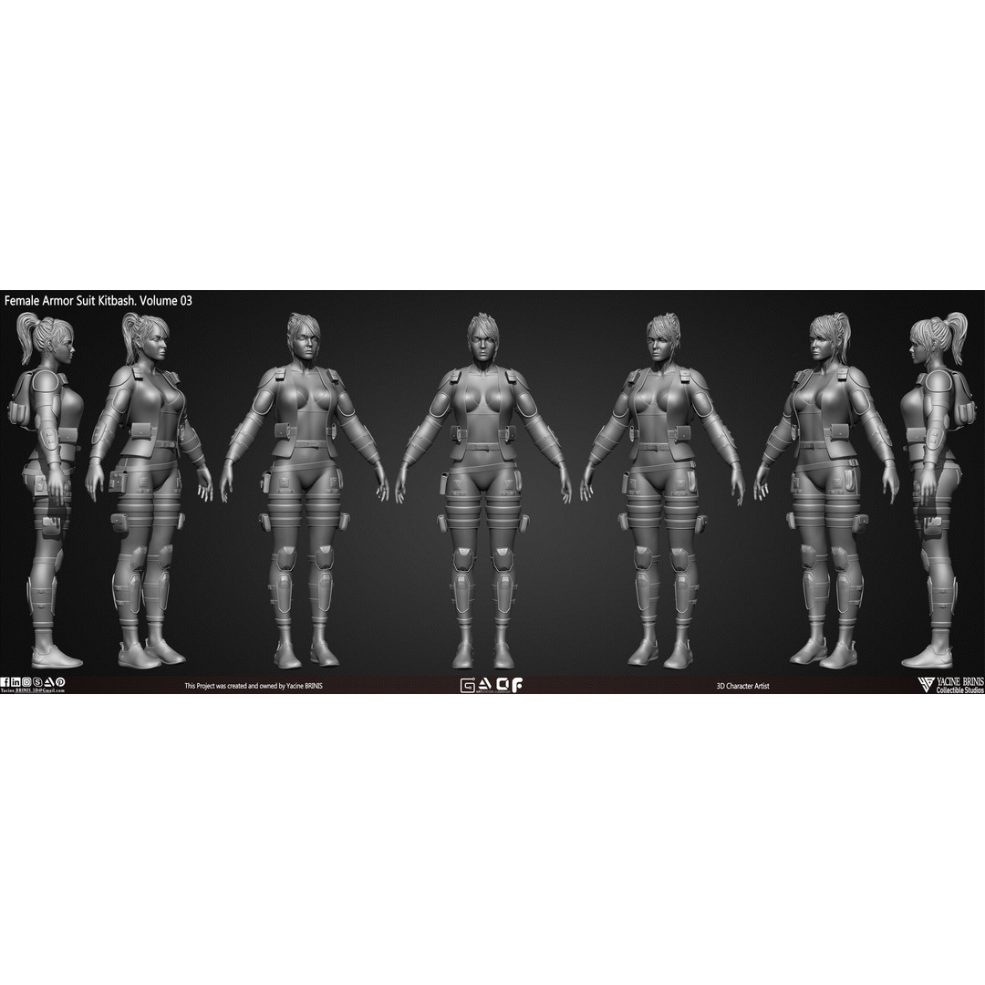 Female Armor Suit 3D Model – Low Poly Kitbash for Games, OBJ, ZTL - View 3