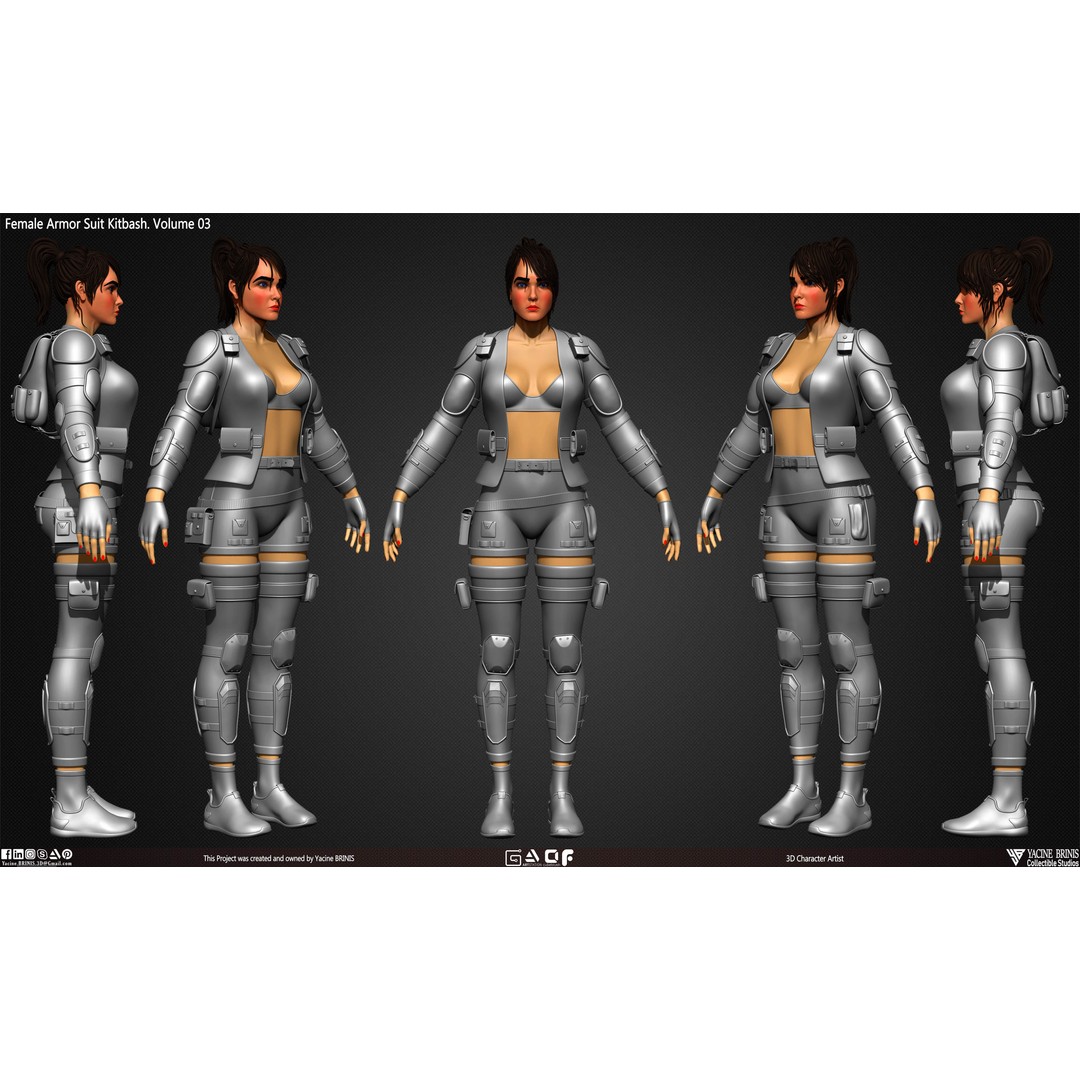 Female Armor Suit 3D Model – Low Poly Kitbash for Games, OBJ, ZTL - View 5