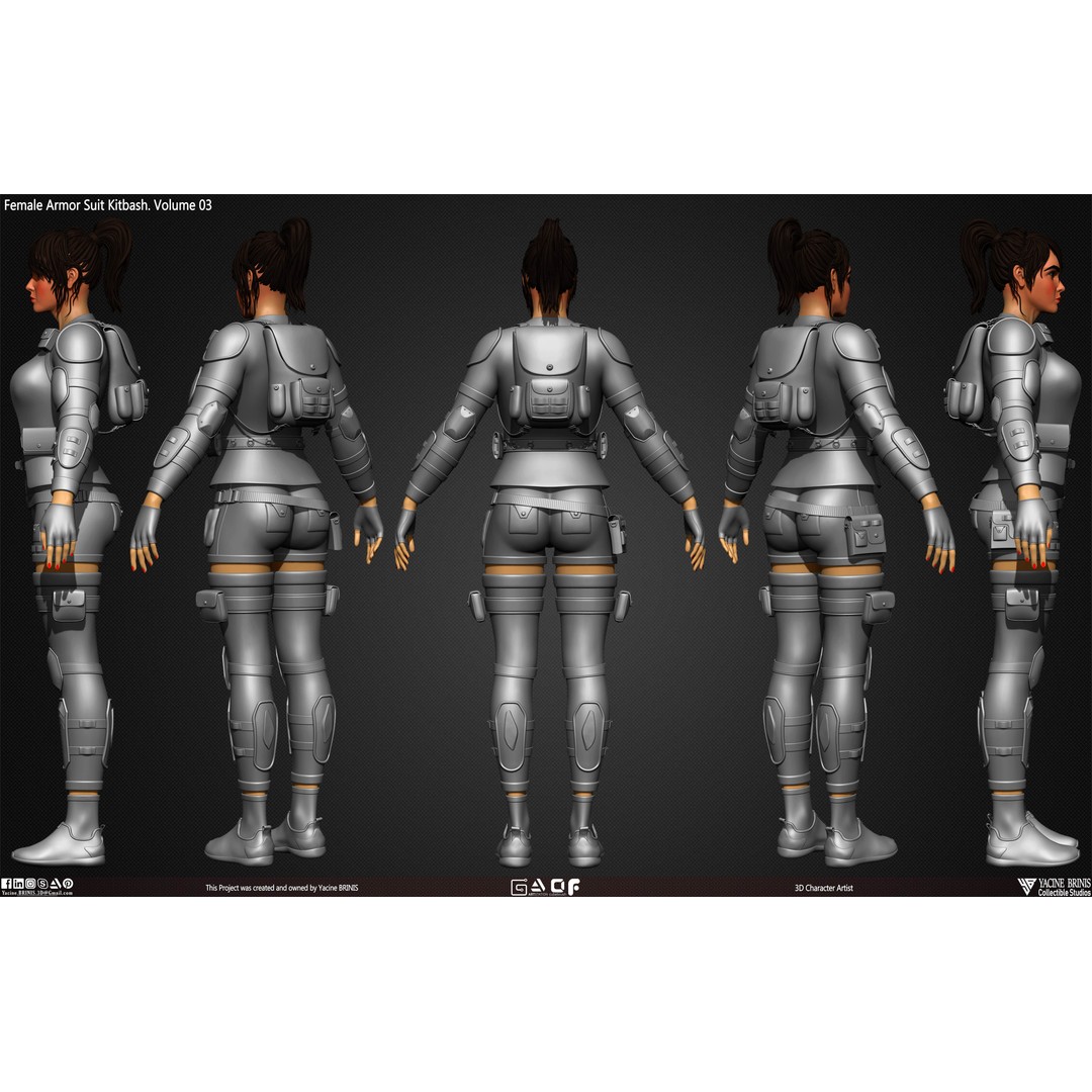 Female Armor Suit 3D Model – Low Poly Kitbash for Games, OBJ, ZTL - View 6