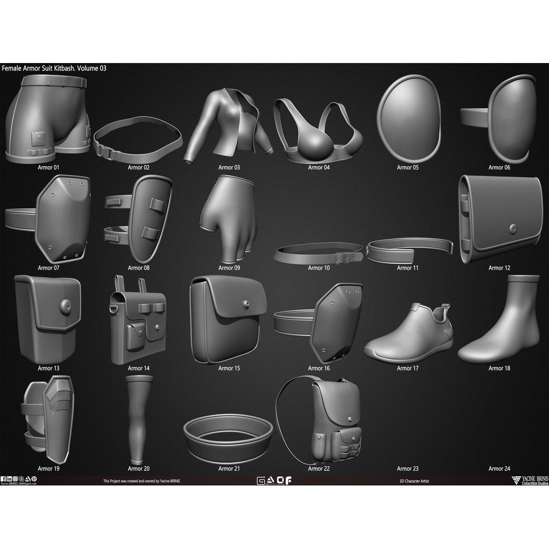 Female Armor Suit 3D Model – Low Poly Kitbash for Games, OBJ, ZTL - View 7
