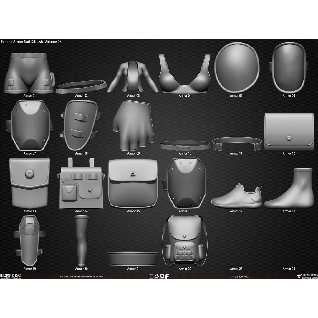 Female Armor Suit 3D Model – Low Poly Kitbash for Games, OBJ, ZTL - View 8