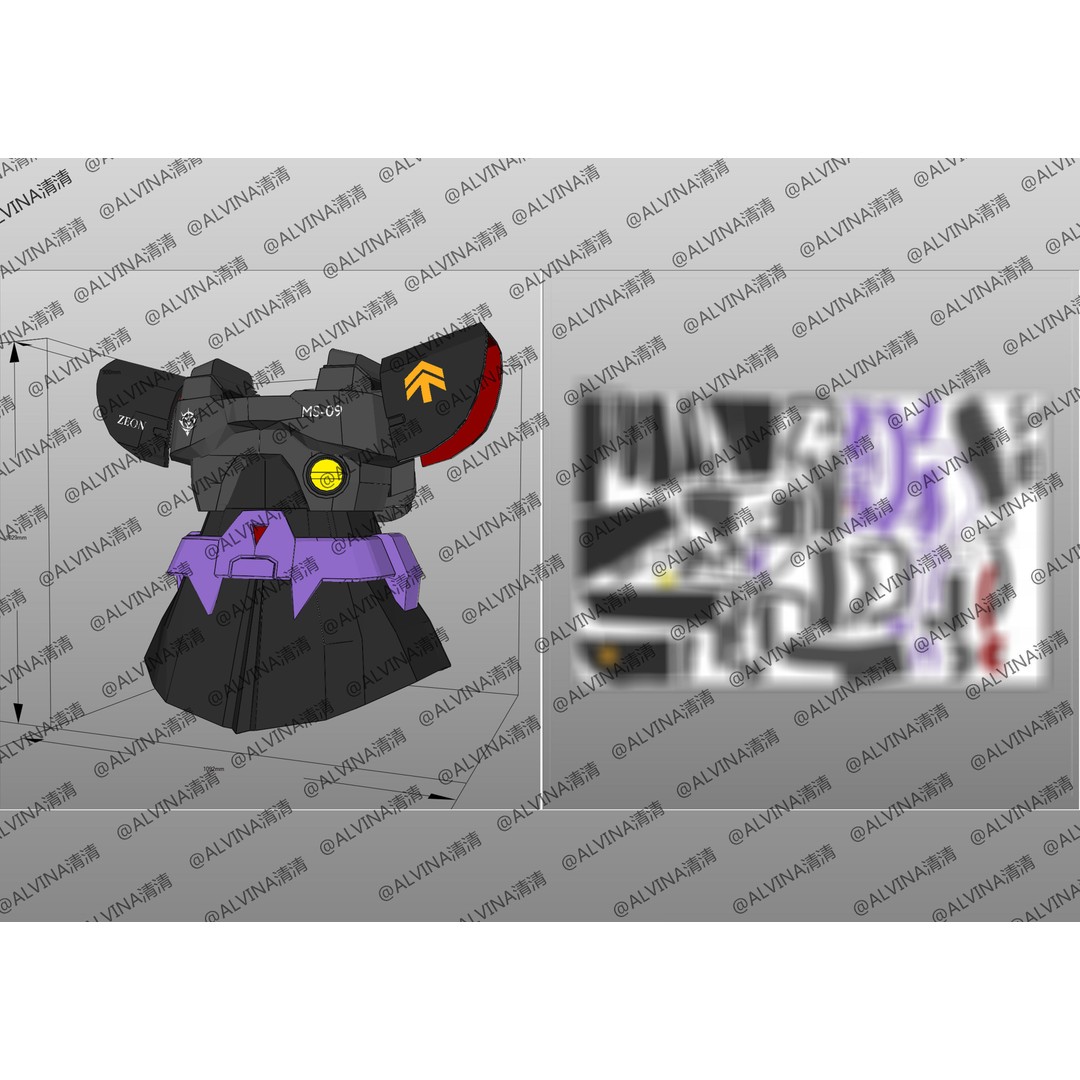 Gundam Dom Armor 3D Model – Low Poly Pepakura Foam Template, PDO - View 22