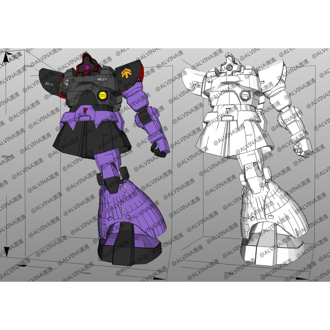 Gundam Dom Armor 3D Model – Low Poly Pepakura Foam Template, PDO - View 4