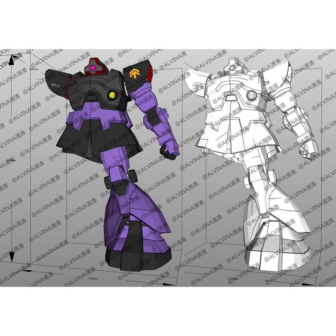 Gundam Dom Armor 3D Model – Low Poly Pepakura Foam Template, PDO - View 7