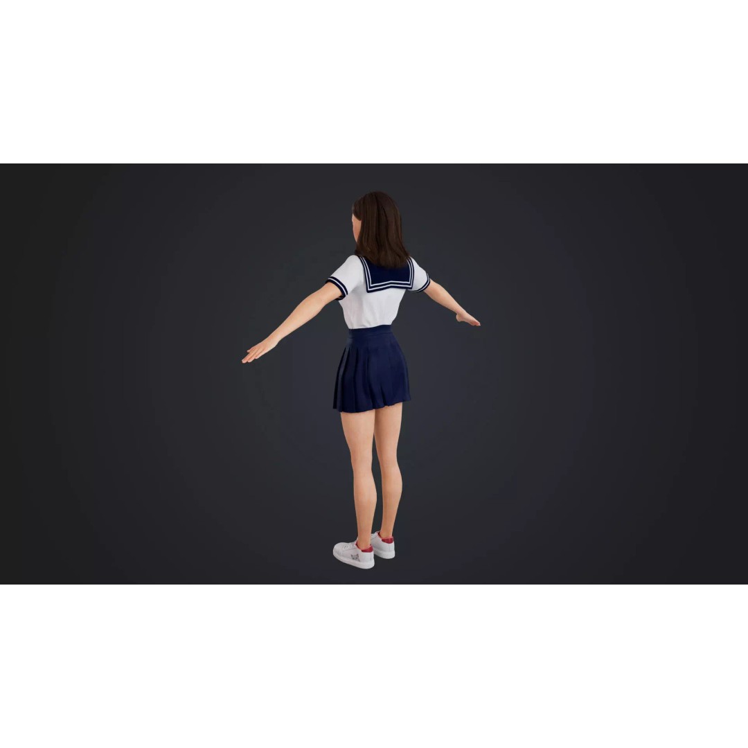JK Girl 3D Model – Low Poly Character, Rigged, FBX, OBJ - View 10