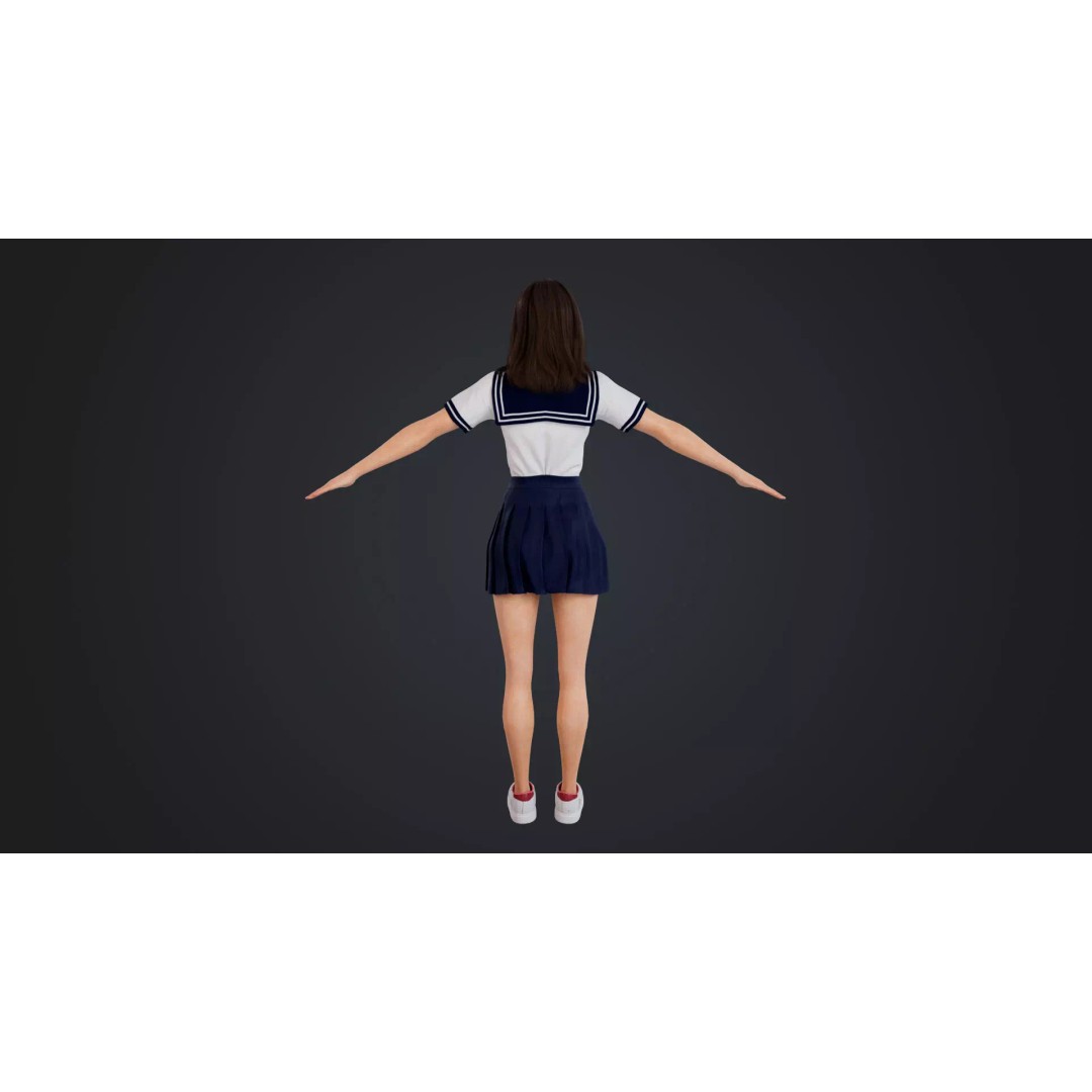 JK Girl 3D Model – Low Poly Character, Rigged, FBX, OBJ - View 11