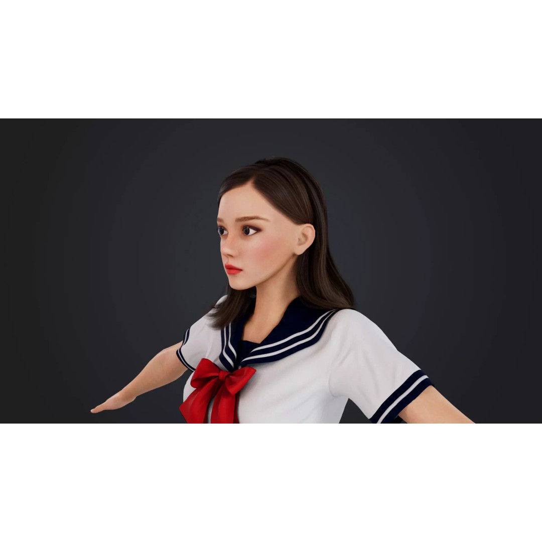 JK Girl 3D Model – Low Poly Character, Rigged, FBX, OBJ - View 13