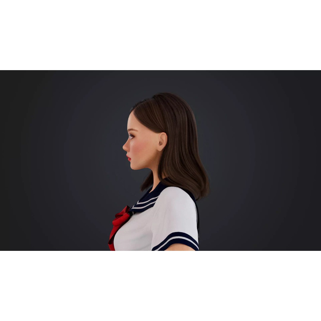 JK Girl 3D Model – Low Poly Character, Rigged, FBX, OBJ - View 14