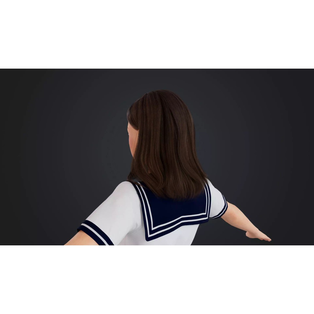 JK Girl 3D Model – Low Poly Character, Rigged, FBX, OBJ - View 15
