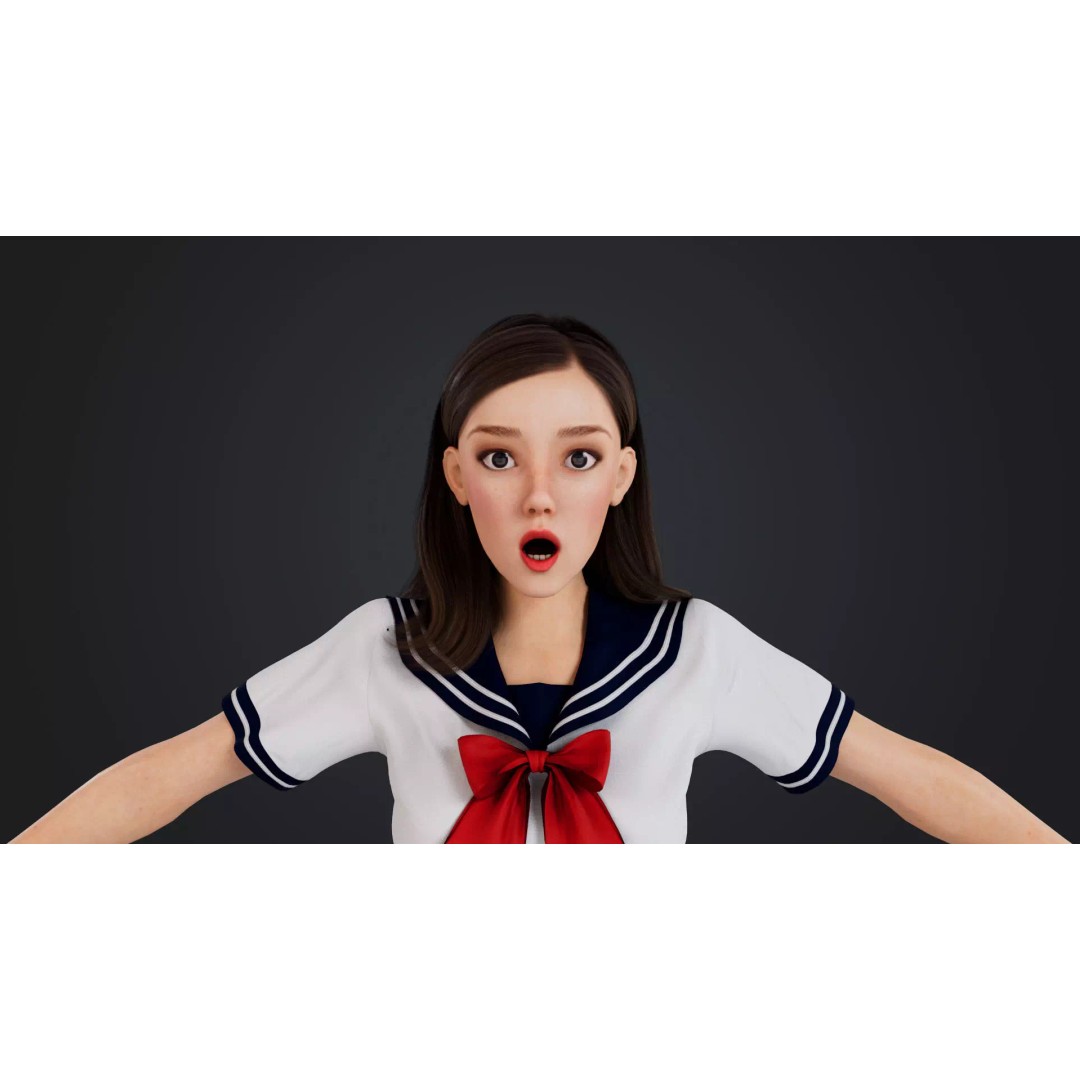 JK Girl 3D Model – Low Poly Character, Rigged, FBX, OBJ - View 20