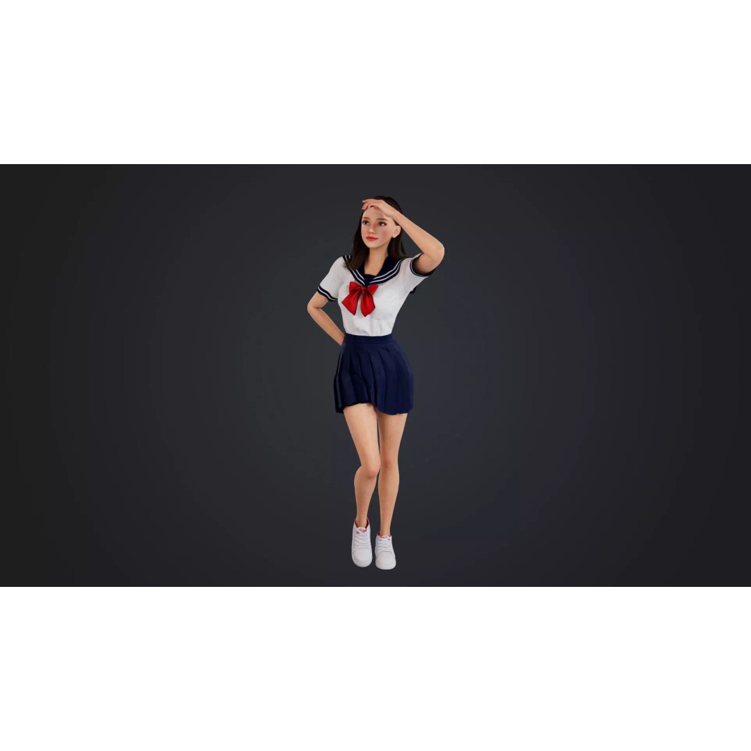 JK Girl 3D Model – Low Poly Character, Rigged, FBX, OBJ - View 4