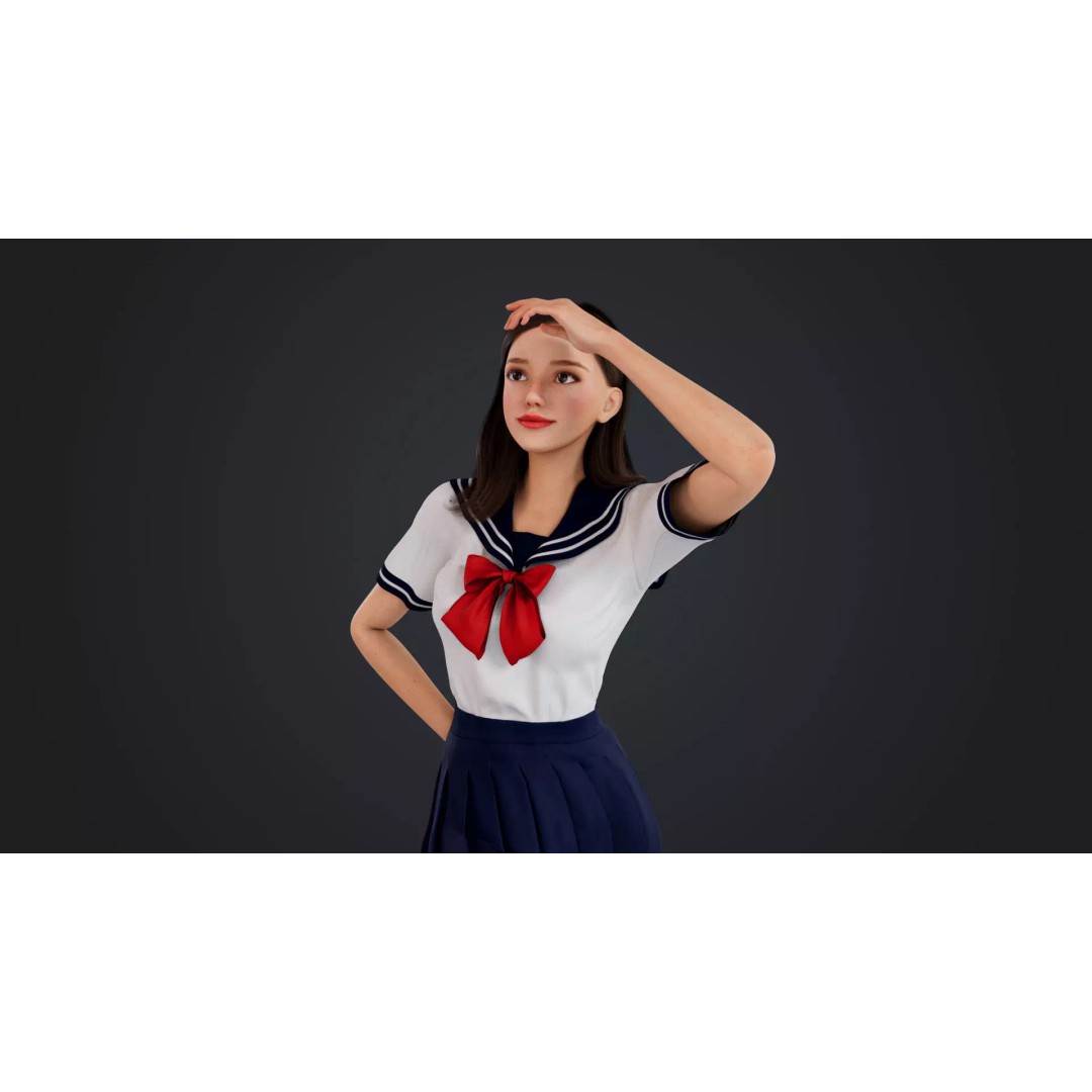 JK Girl 3D Model – Low Poly Character, Rigged, FBX, OBJ - View 5