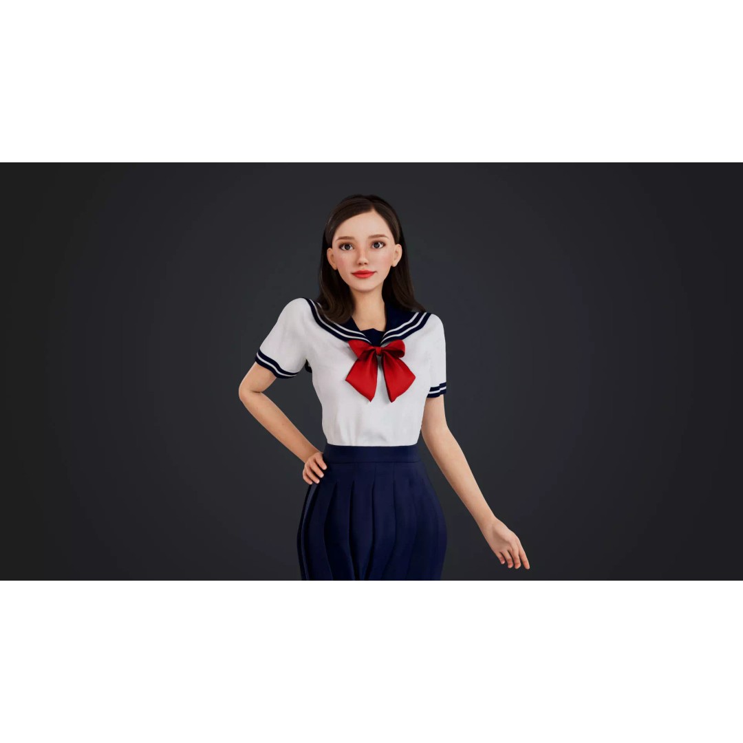 JK Girl 3D Model – Low Poly Character, Rigged, FBX, OBJ - View 6