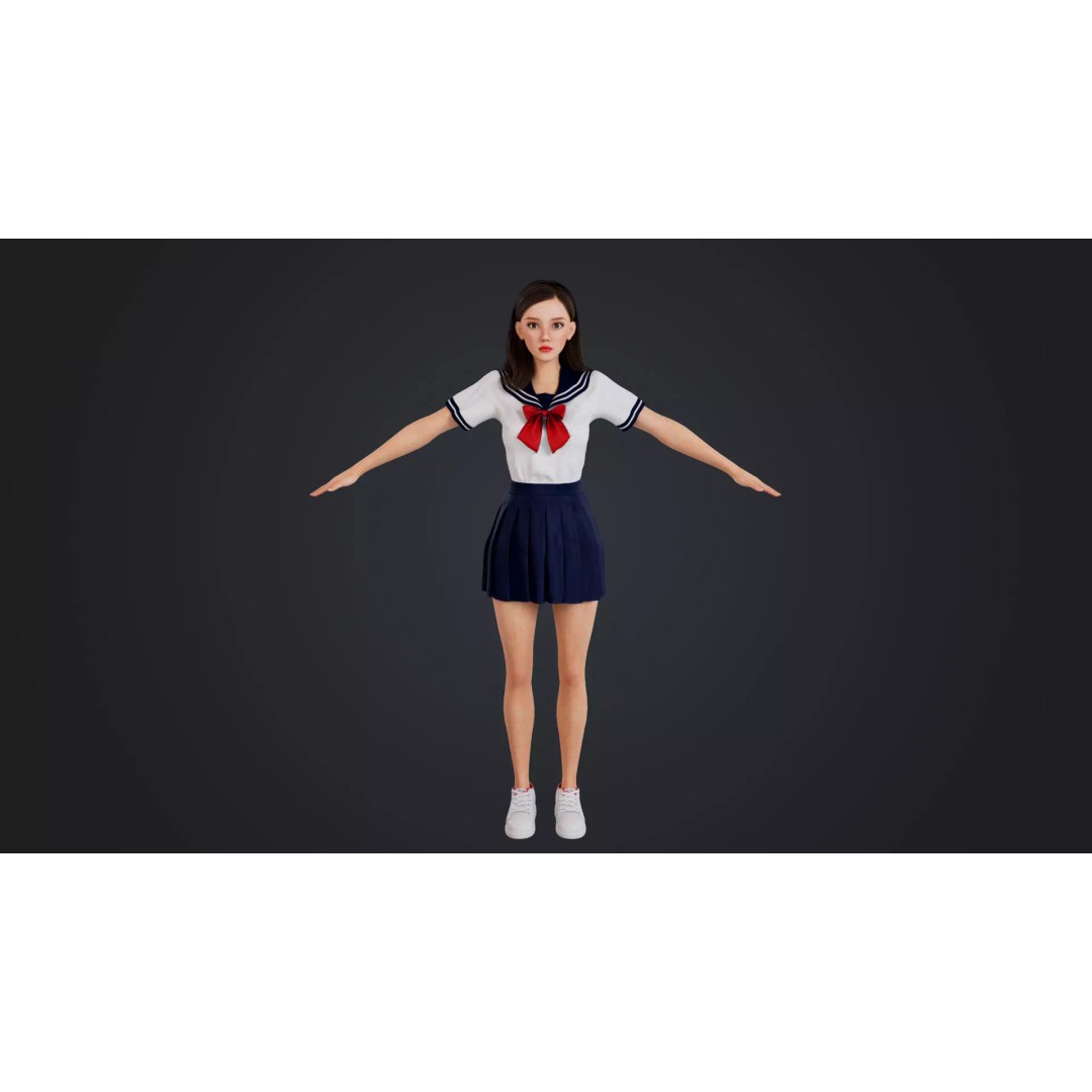 JK Girl 3D Model – Low Poly Character, Rigged, FBX, OBJ - View 7