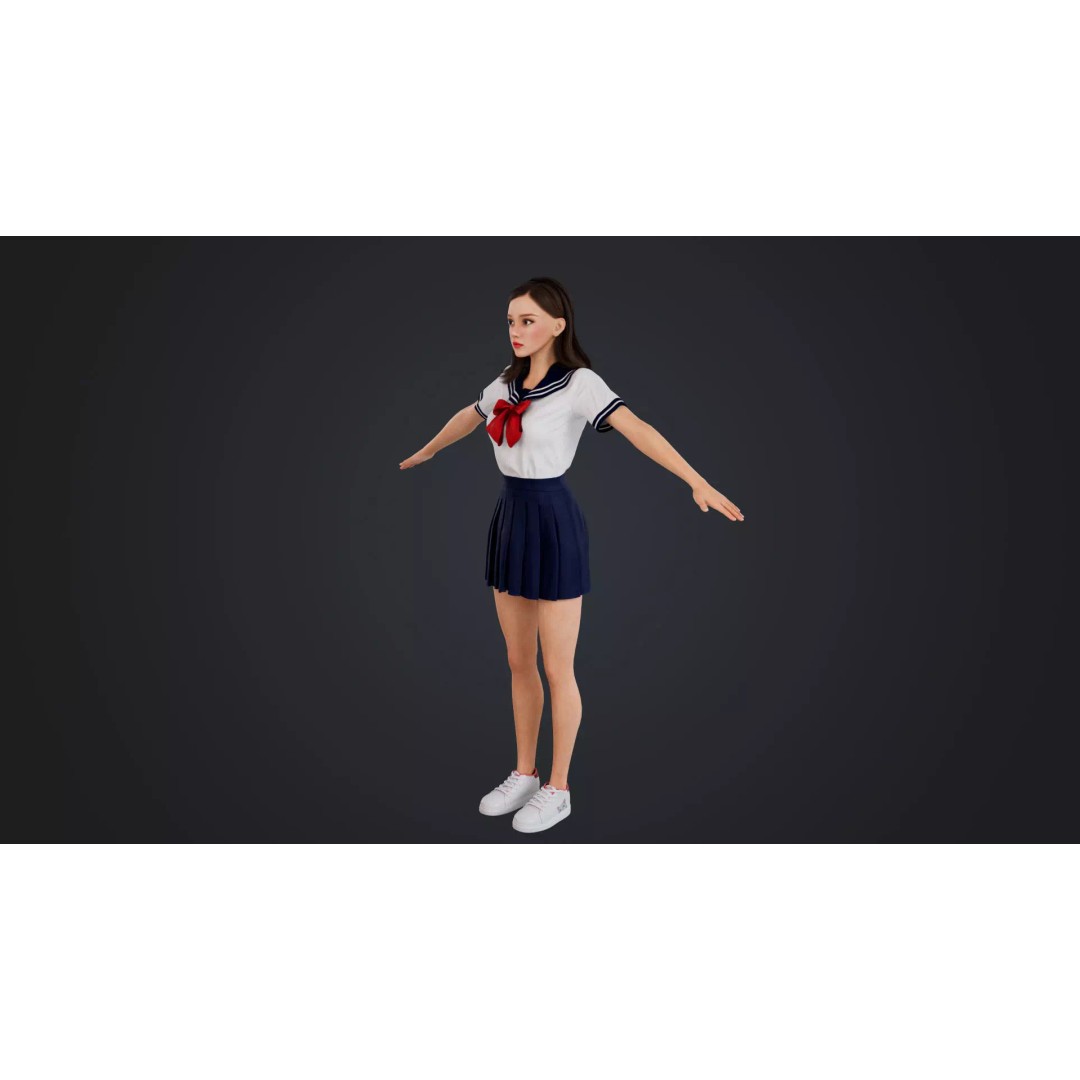 JK Girl 3D Model – Low Poly Character, Rigged, FBX, OBJ - View 8