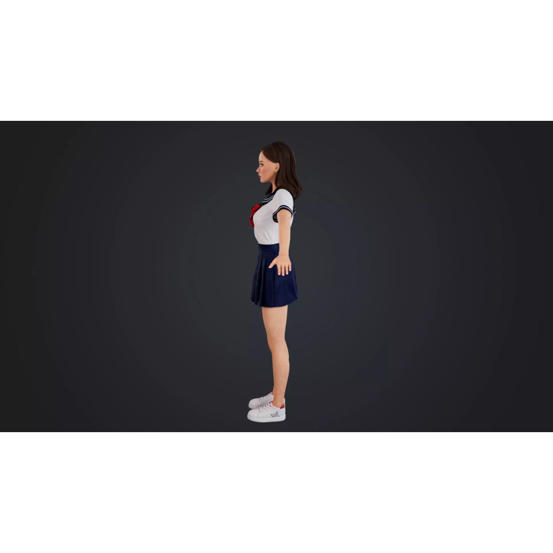 JK Girl 3D Model – Low Poly Character, Rigged, FBX, OBJ - View 9