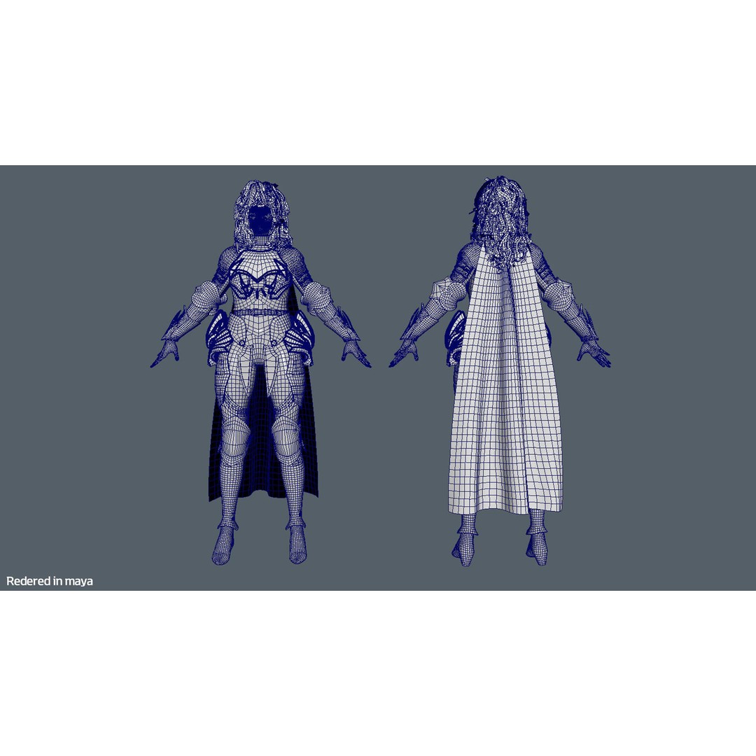 Wolf Armor Female Warrior 3D Model – Low Poly Game-Ready Character