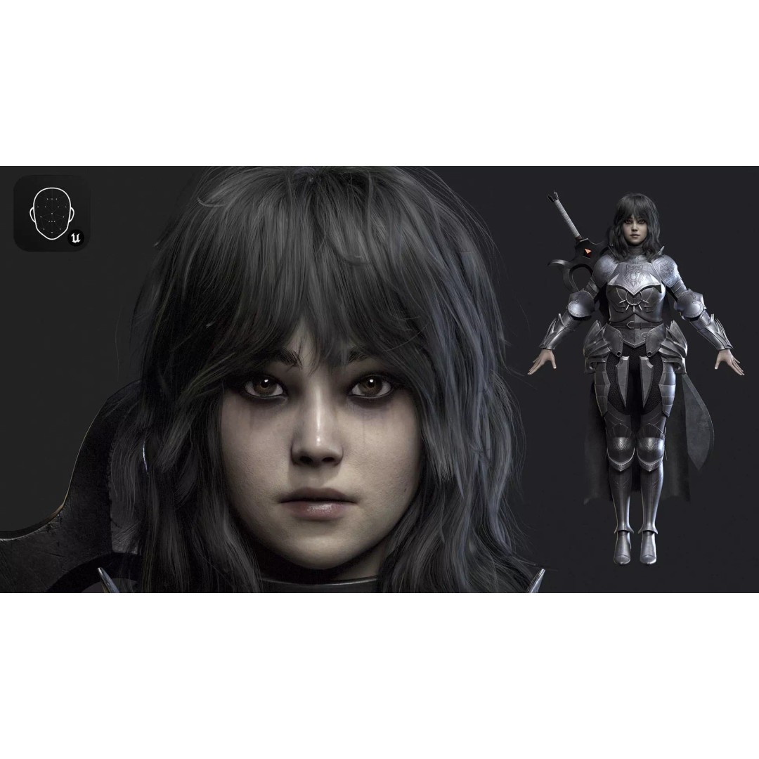 Wolf Armor Female Warrior 3D Model – Low Poly Game-Ready Character - View 2