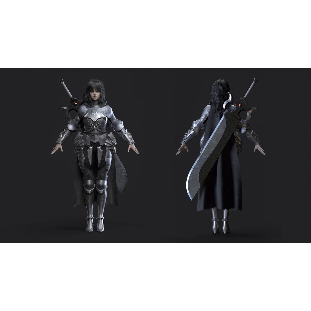 Wolf Armor Female Warrior 3D Model – Low Poly Game-Ready Character - View 5