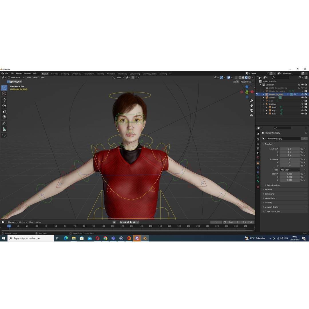 Mariya 3D Model – Realistic Female Character in Red Dress, Rigged - View 22