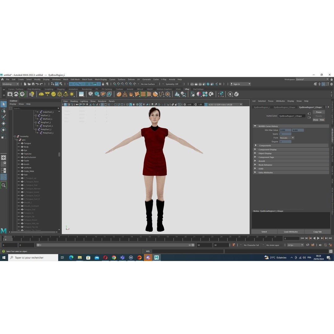 Mariya 3D Model – Realistic Female Character in Red Dress, Rigged - View 25