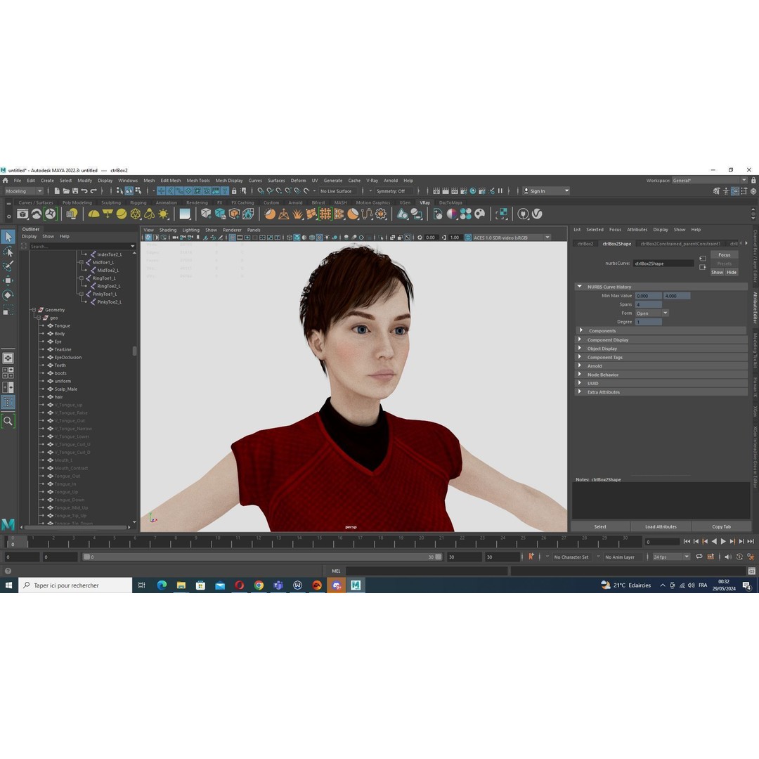 Mariya 3D Model – Realistic Female Character in Red Dress, Rigged - View 26