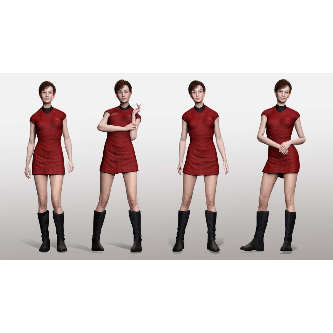 Mariya 3D Model – Realistic Female Character in Red Dress, Rigged - View 3