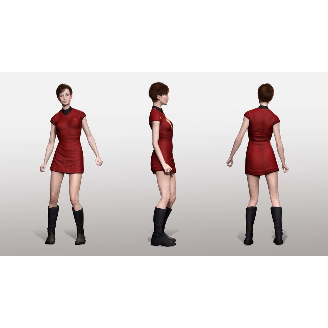 Mariya 3D Model – Realistic Female Character in Red Dress, Rigged - View 4
